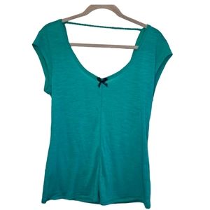 Aerie Double Scoop Neck Tee With Bow Accent Size Medium